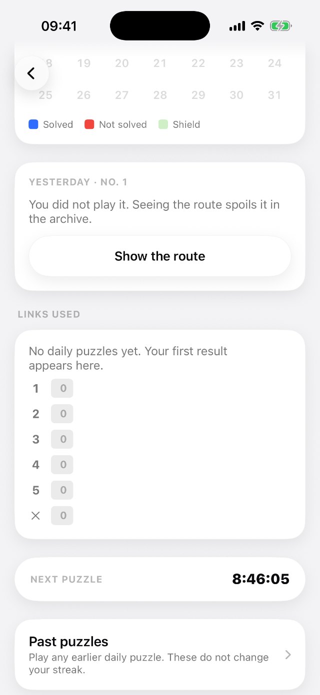 Calendar of daily puzzle results